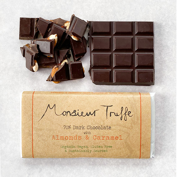 Monsieur Truffe Limited Edition Bar Dark Chocolate With Almonds & Caramel 100g