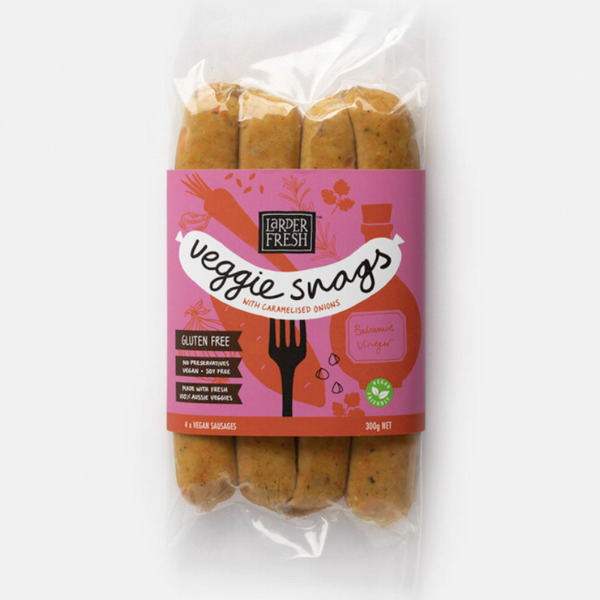 Larder Fresh Veggie Snags with Caramelised Onion pack of 4