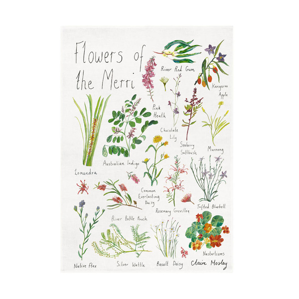 Claire Mosley Tea Towel Flowers of the Merri Creek