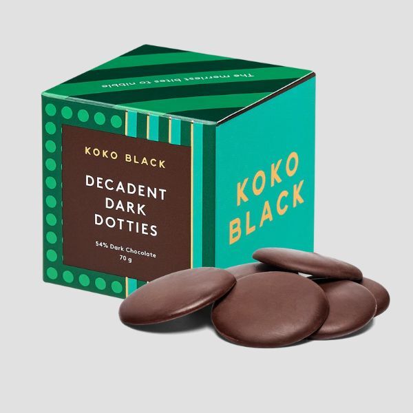 Koko Black Christmas Dotties Decadent Dark Cube 70g