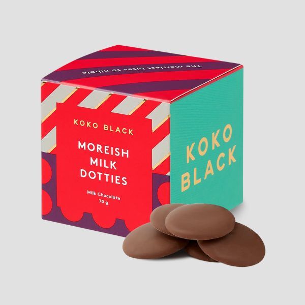 Koko Black Christmas Dotties Moreish Milk Cube 70g
